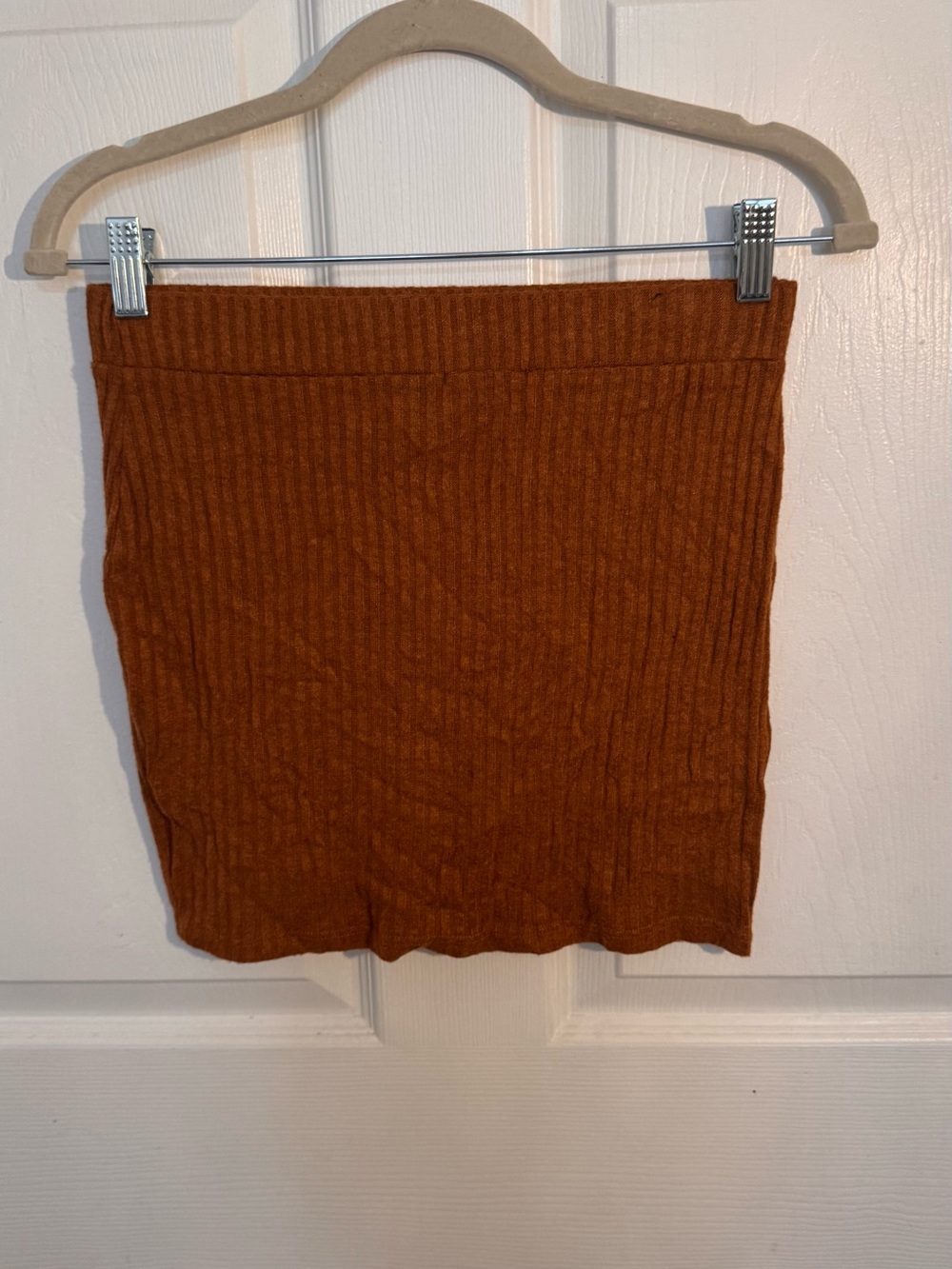 Ribbed Knit Mini Skirt - Brown